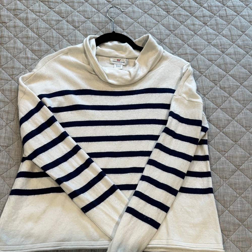 Vineyard Vines Women's Cowl Neck Sweater - Navy and White Stripes